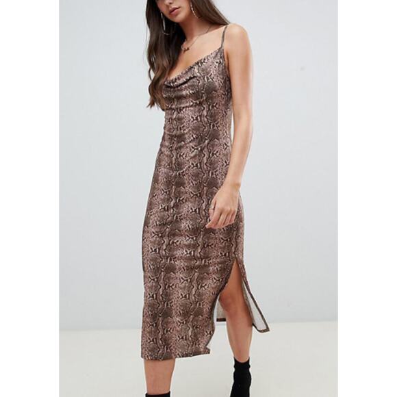 ASOS DESIGN cowl front midi slip stretch dress in snake print Y2K $40 Size12 - Picture 1 of 16